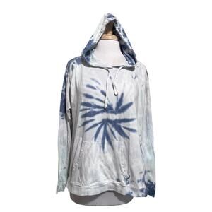 Southern Spirit Blue White Tie Dye Long Sleeve Shirt Hoodie Size Large